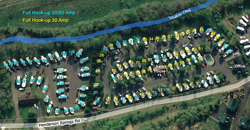 CreekSide RV Park Site Map of Campground